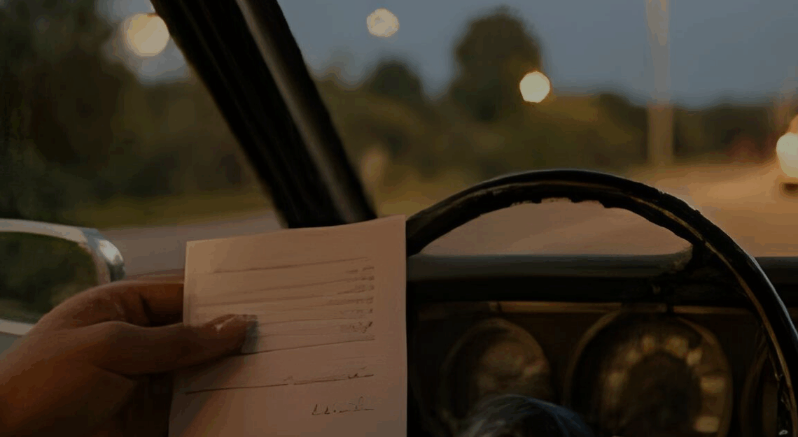 person holding a speeding ticket in their car