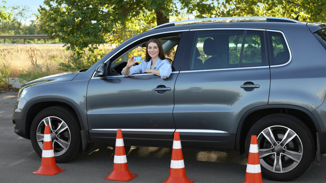 driving school girl license orange cones